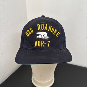 USS Roanoke AOR-7 polar bear Navy Blue Hat Snapback Military Vintage Made in USA